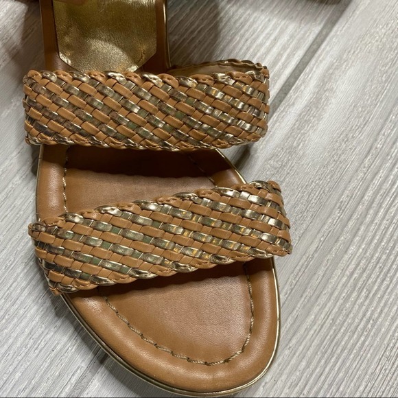 Donald J. Pliner | Shoes | Donald J Pliner Lucia Tan Metallic Gold Braided Leather Strap Sandals 